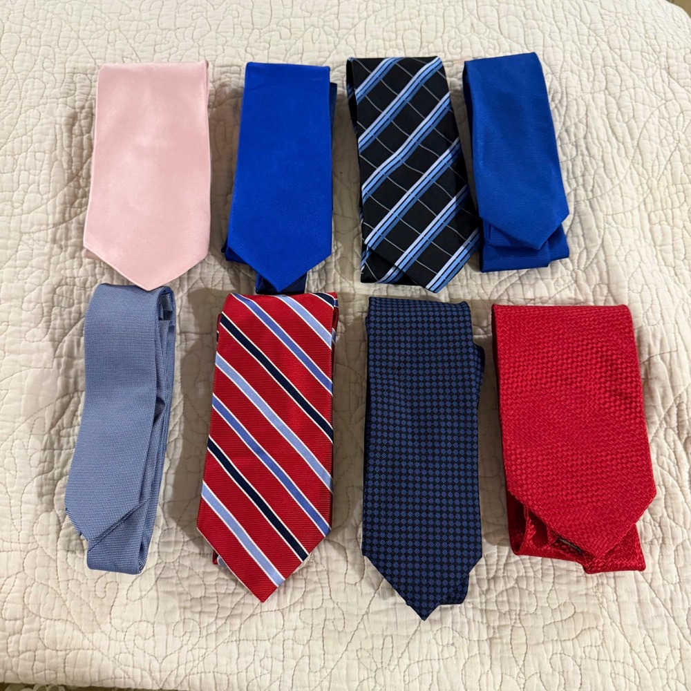 Lot of 8 Mens 100% Silk Neckties Tommy Hilfiger Jos A Bank Express Striped Solid
